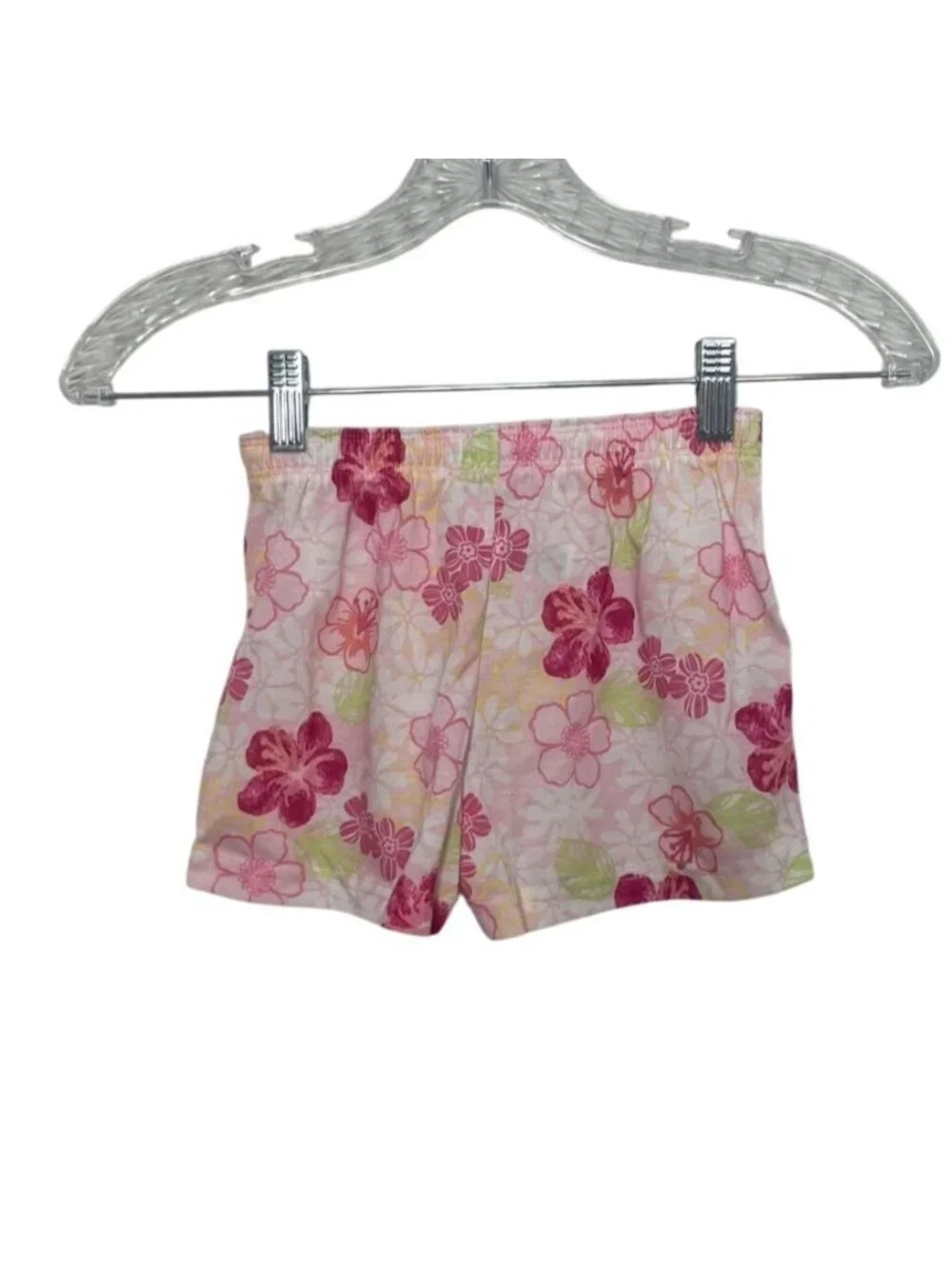 Carters Kids Elastic Waist Shorts Girls Size 4 Pink Floral Summer Casual